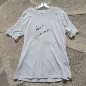 Saint Laurent Paris White Logo T-Shirt with Raw Hem
